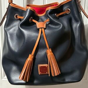Dooney & Bourke Navy and Tan Leather Bucket Bag
